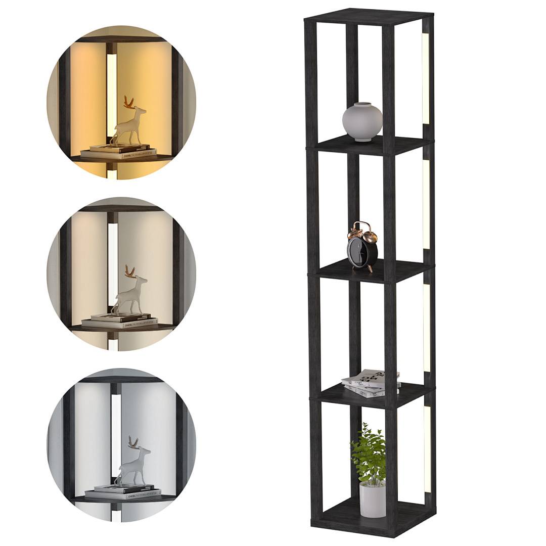 Stehlampe mit 4 LED-Stangen & Quadrat 4 Regalen, Dimmbare Standleuchte mit Fußschalter, mit 3-stufig dimmbaren LED-Leuchten 163cm Stehleuchte für Wo