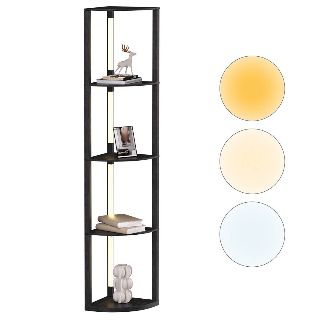 Stehlampe mit 4 LED-Stangen & Sektor 4 Regalen, Dimmbare Standleuchte mit Fußschalter, mit 3-stufig dimmbaren LED-Leuchten 163cm Stehleuchte für Woh