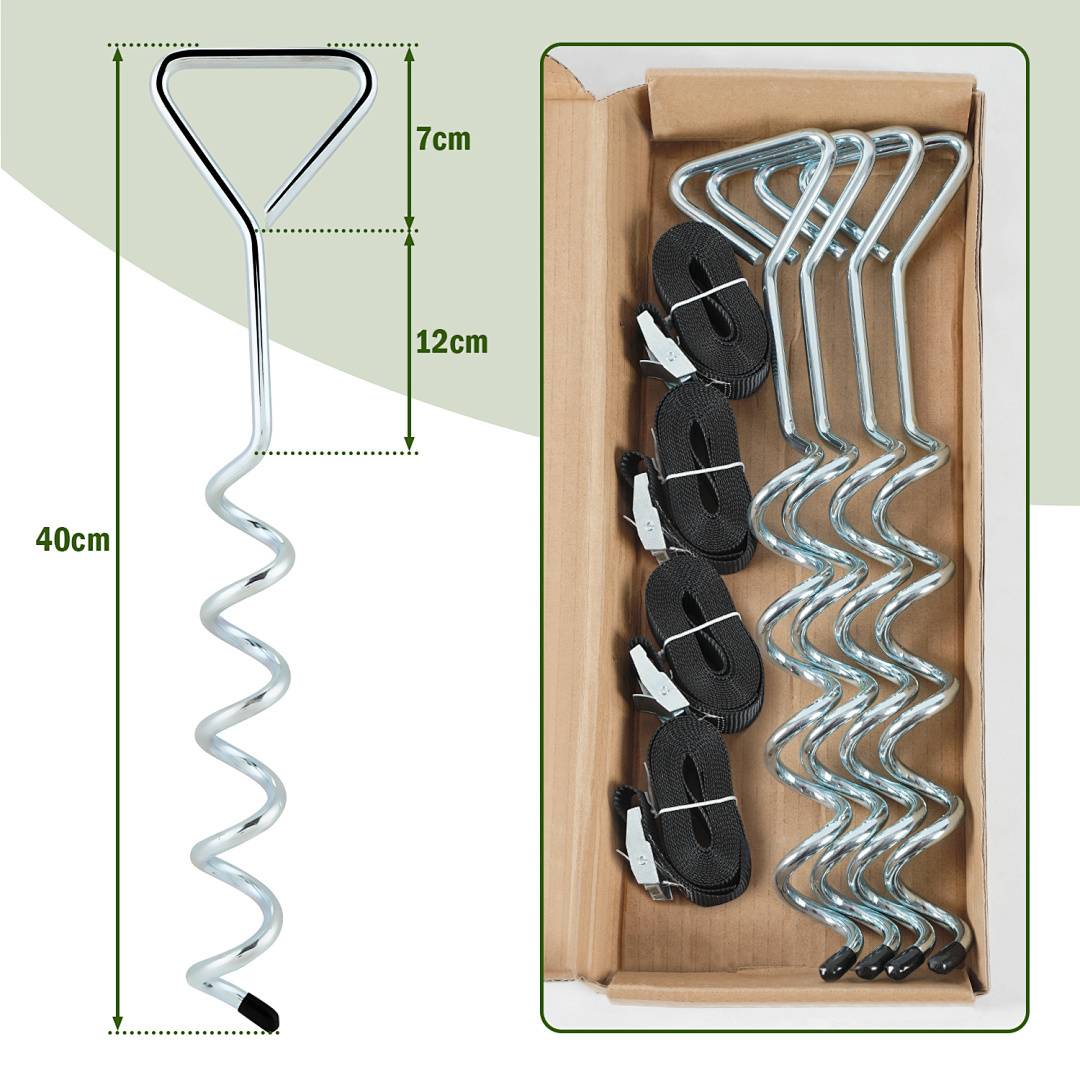Bodenanker Trampolin Set (4 Stück) – 40cm Robuste Erdanker für Trampolin – Schraubanker zum Eindrehen zur sicheren Befestigung im Boden