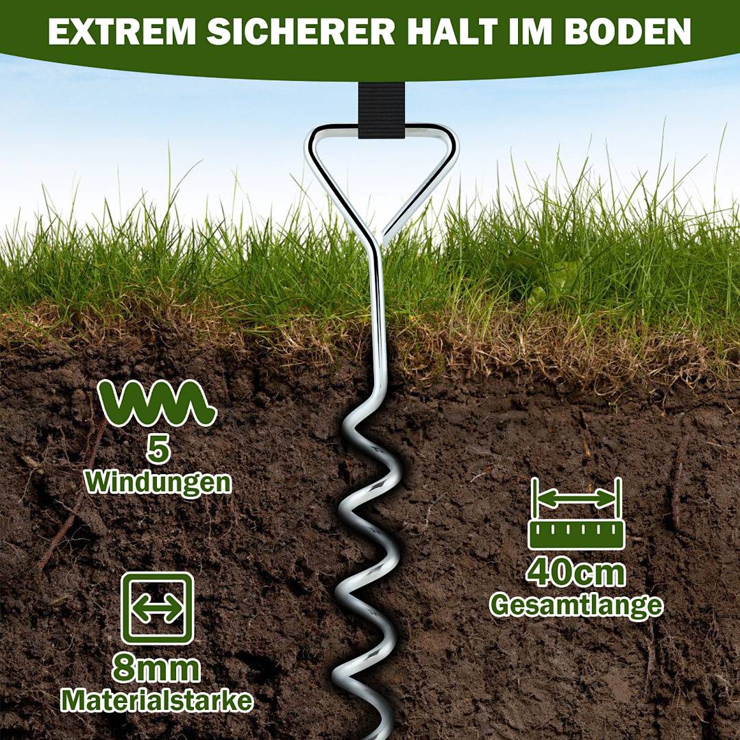 Bodenanker Trampolin Set (4 Stück) – 40cm Robuste Erdanker für Trampolin – Schraubanker zum Eindrehen zur sicheren Befestigung im Boden