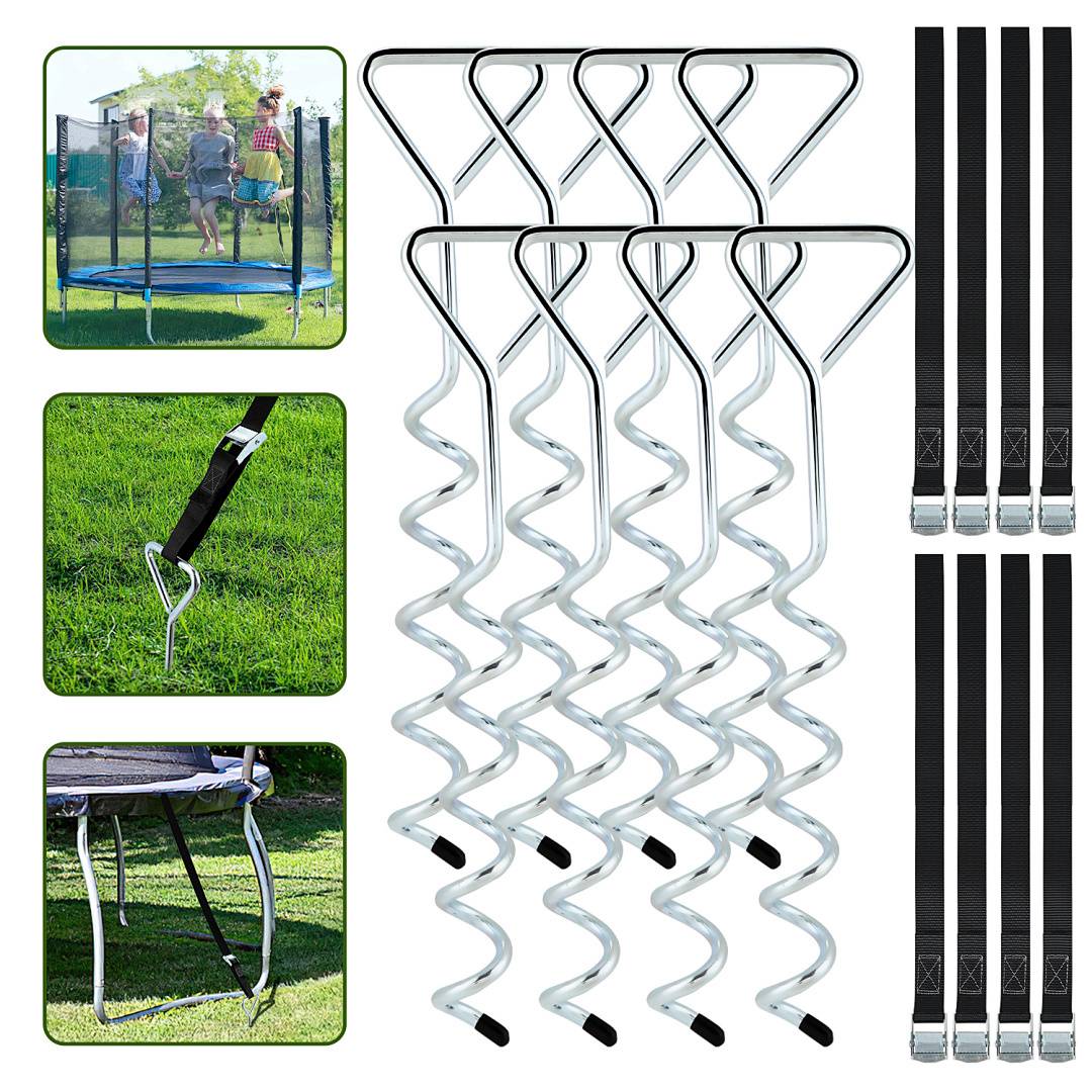Bodenanker Trampolin Set (8 Stück) – 40cm Robuste Erdanker für Trampolin – Schraubanker zum Eindrehen zur sicheren Befestigung im Boden