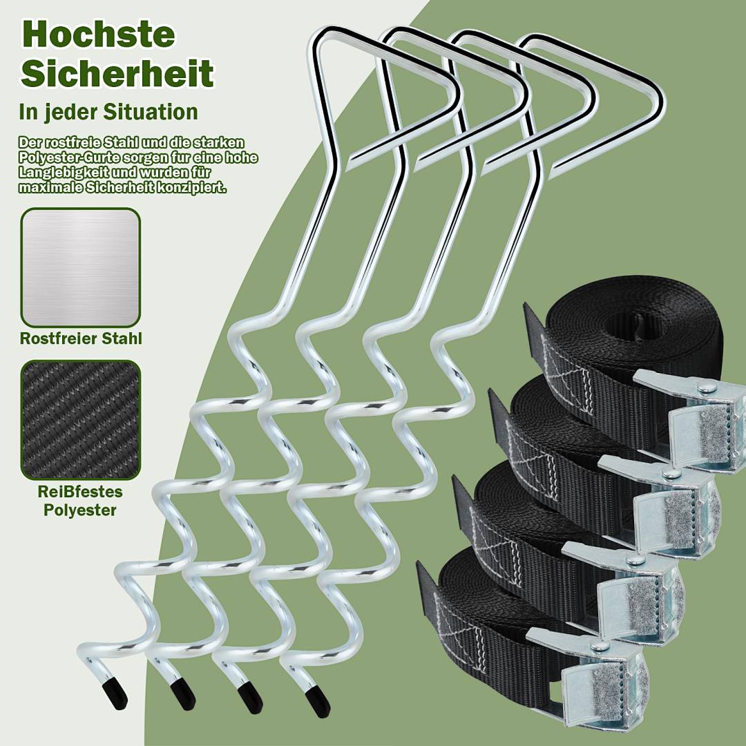 Bodenanker Trampolin Set (8 Stück) – 40cm Robuste Erdanker für Trampolin – Schraubanker zum Eindrehen zur sicheren Befestigung im Boden