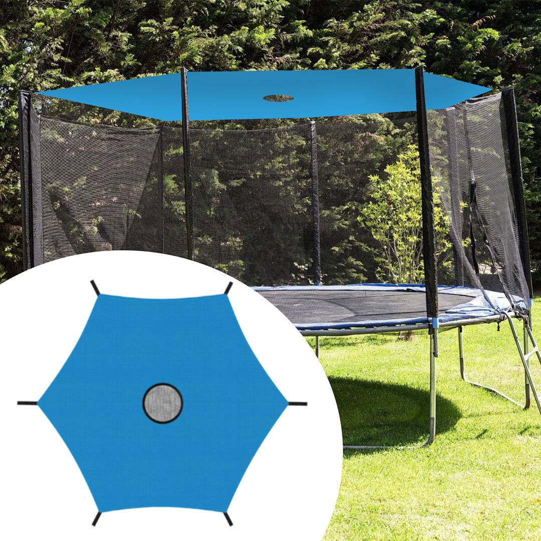 Trampolin-Schattenabdeckung Ø 244 cm Blau – Reißfest & UV-beständig, Sommer-Markise für rundes Trampolin mit 6 Stangen