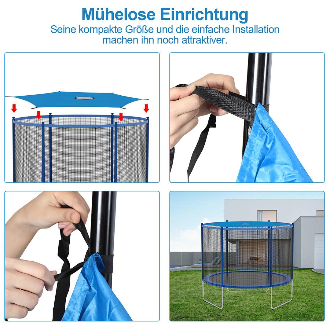 Trampolin-Schattenabdeckung Ø 244 cm Blau – Reißfest & UV-beständig, Sommer-Markise für rundes Trampolin mit 6 Stangen