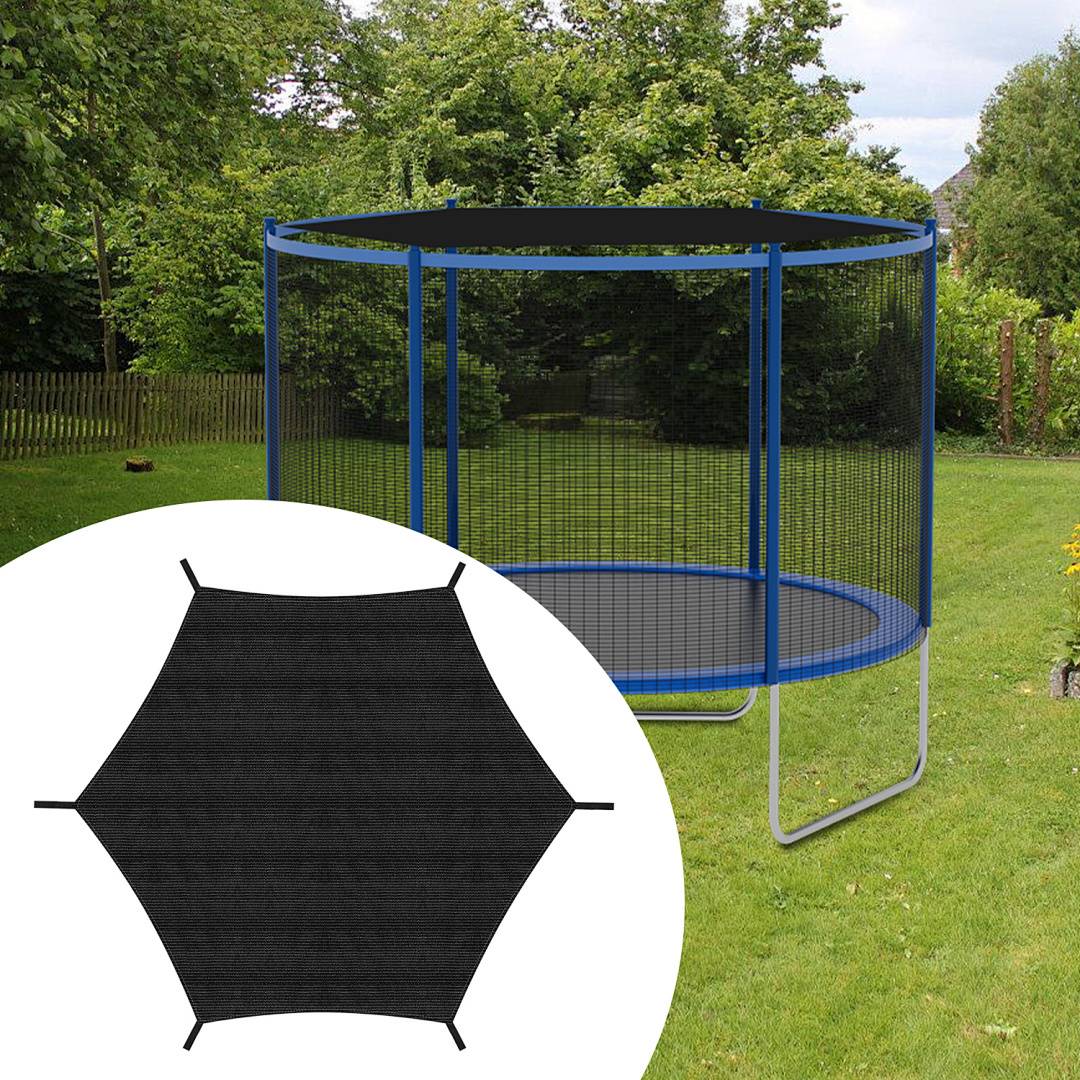 Trampolin-Schattenabdeckung Ø 244 cm Schwarz – Reißfest & UV-beständig, Sommer-Markise für rundes Trampolin mit 6 Stangen
