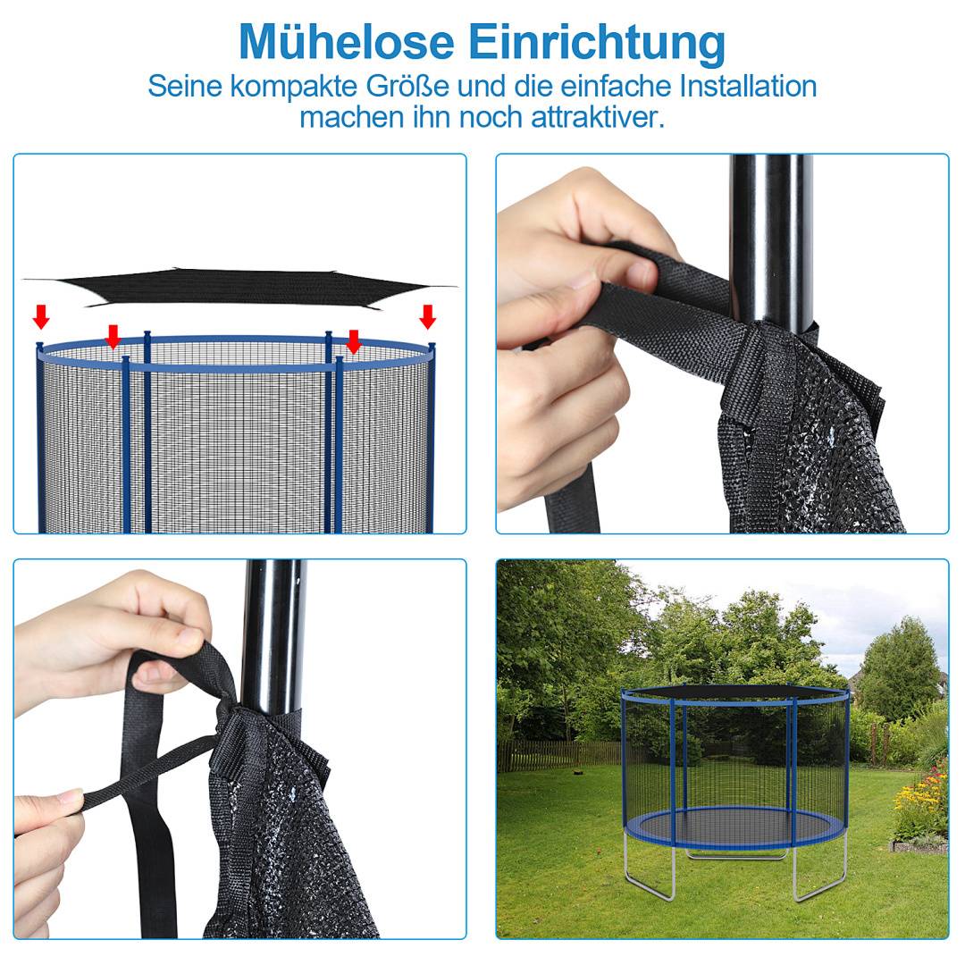 Trampolin-Schattenabdeckung Ø 244 cm Schwarz – Reißfest & UV-beständig, Sommer-Markise für rundes Trampolin mit 6 Stangen