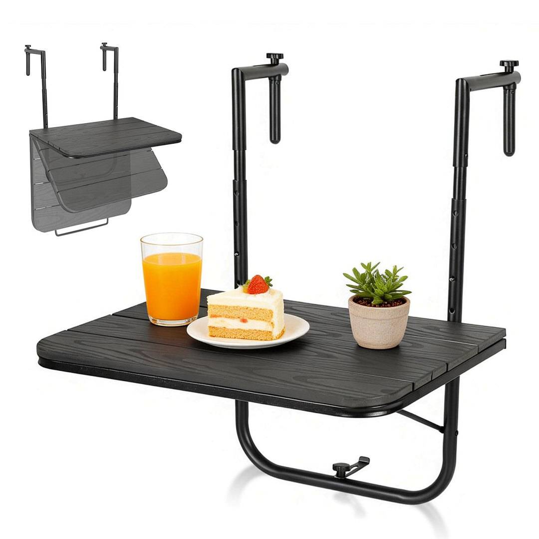 Balkonhängetisch ,Gartentisch klappbar, Hängetisch 4-stufig höhenverstellbar, Balkontisch bis 40kg belastbar, Klapptisch Metall,Balkon Tisch