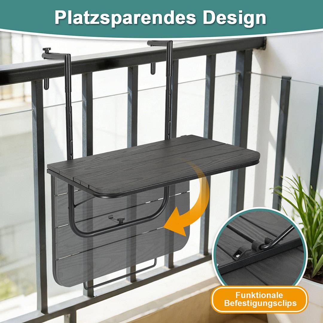 Balkonhängetisch ,Gartentisch klappbar, Hängetisch 4-stufig höhenverstellbar, Balkontisch bis 40kg belastbar, Klapptisch Metall,Balkon Tisch
