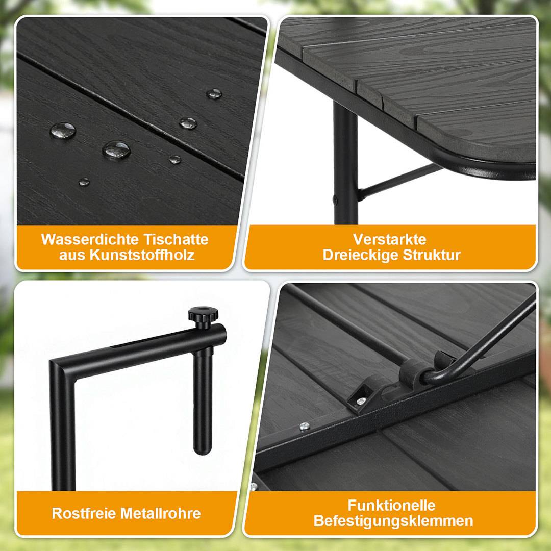 Balkonhängetisch ,Gartentisch klappbar, Hängetisch 4-stufig höhenverstellbar, Balkontisch bis 40kg belastbar, Klapptisch Metall,Balkon Tisch