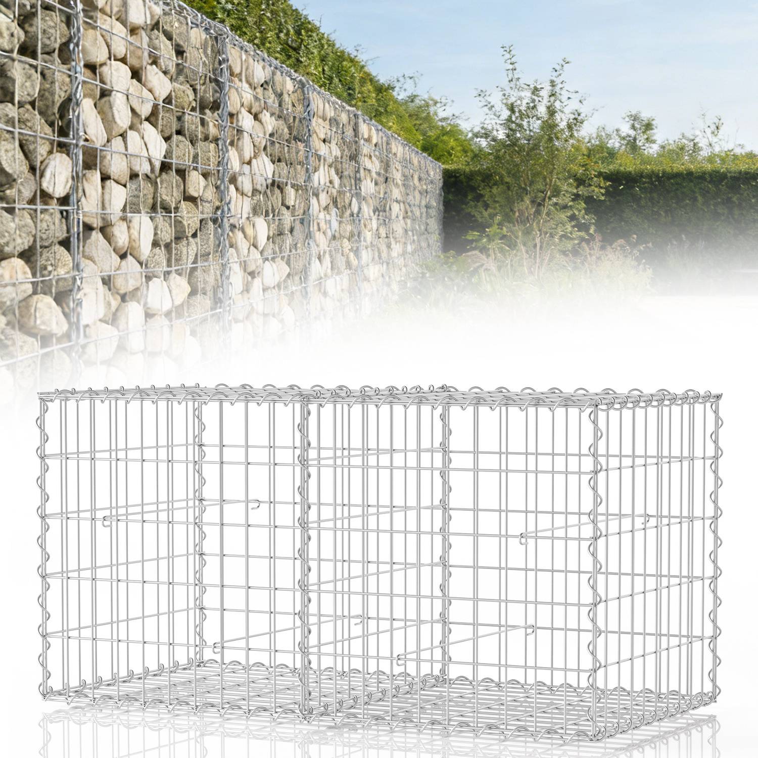 Gabione Steingabionen Steinkorb 100x50x50 cm Gabionen Wand Mauer Drahtkorb mit 4 Aufhängehaken
