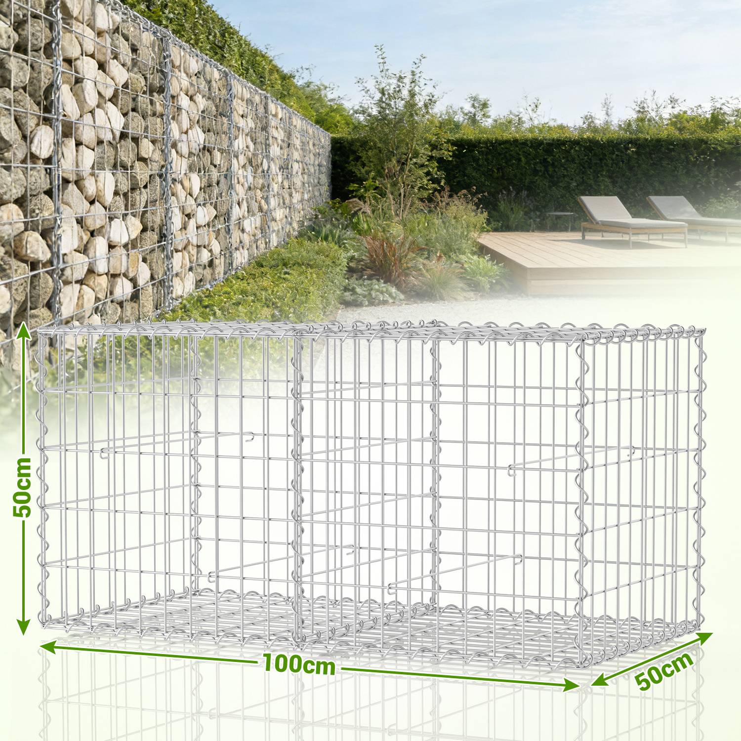 Gabione Steingabionen Steinkorb 100x50x50 cm Gabionen Wand Mauer Drahtkorb mit 4 Aufhängehaken