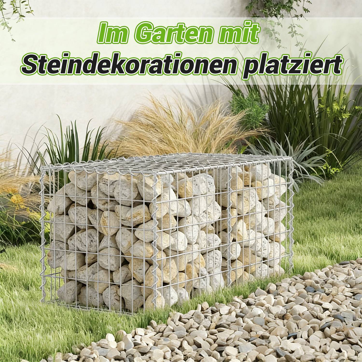 Gabione Steingabionen Steinkorb 100x50x50 cm Gabionen Wand Mauer Drahtkorb mit 4 Aufhängehaken