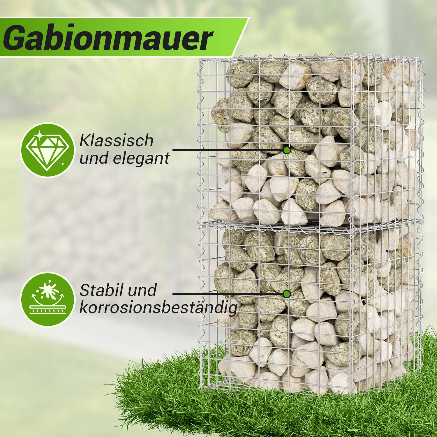 Gabione Steingabionen Steinkorb 100x50x50 cm Gabionen Wand Mauer Drahtkorb mit 4 Aufhängehaken