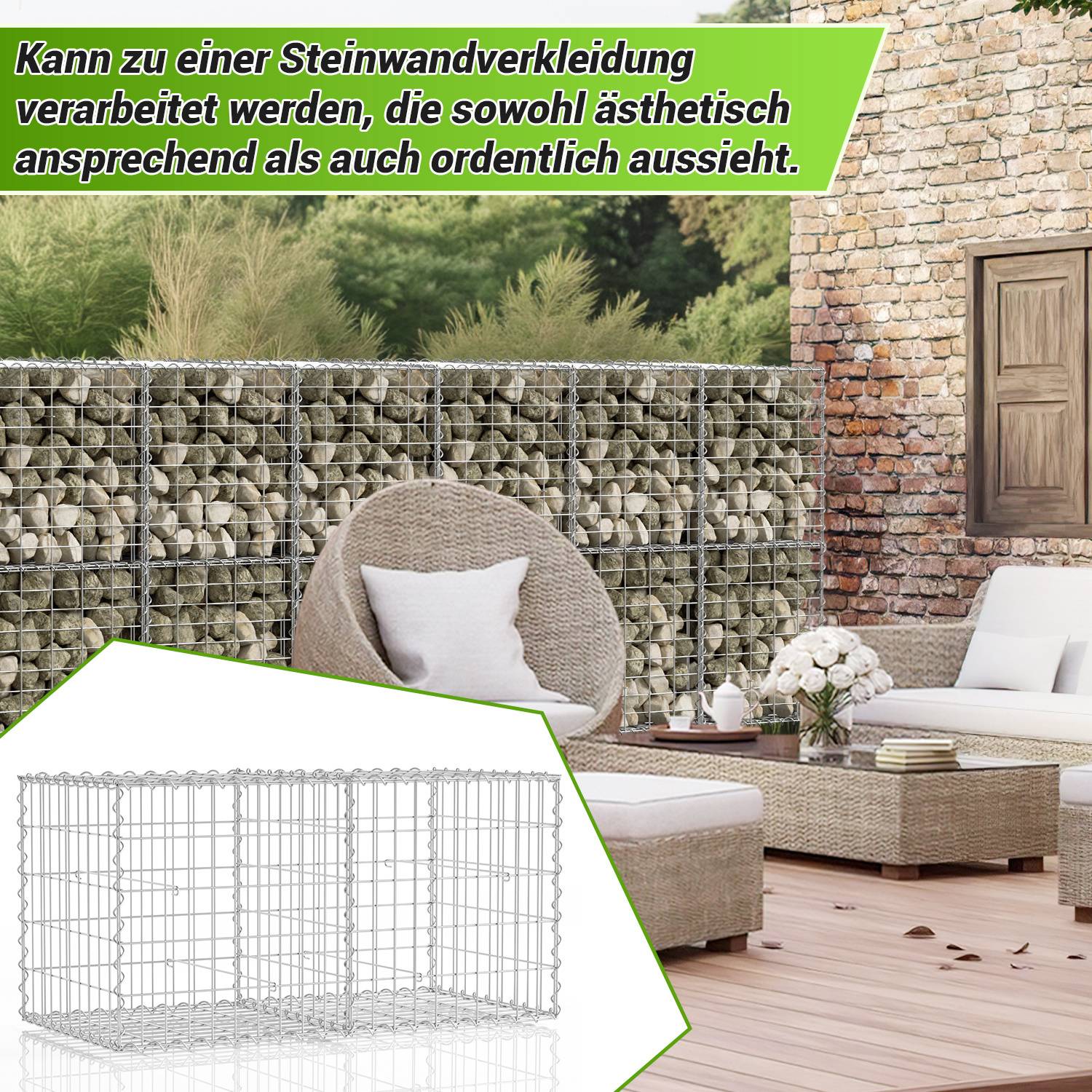 Gabione Steingabionen Steinkorb 100x50x50 cm Gabionen Wand Mauer Drahtkorb mit 4 Aufhängehaken