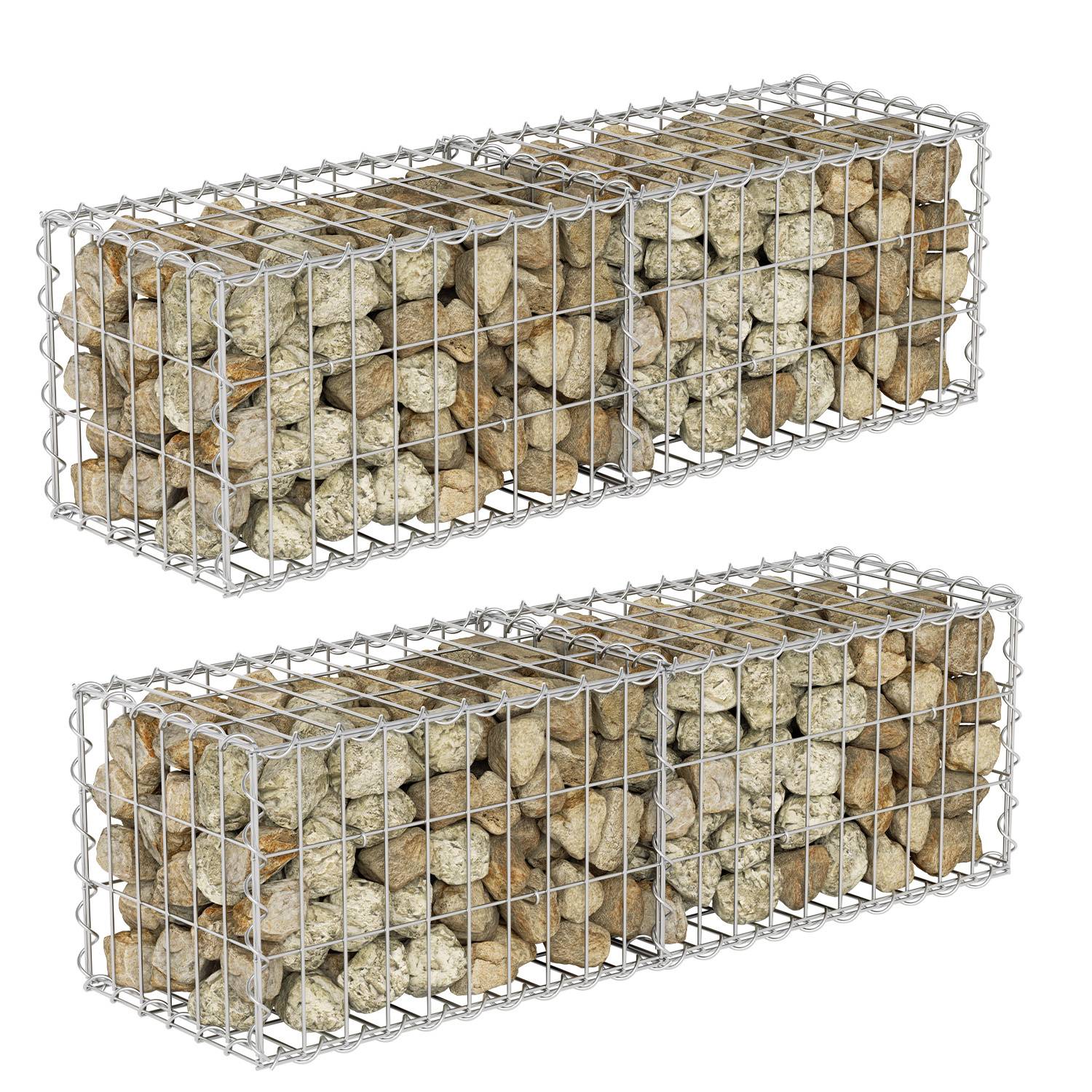 Gabione Steingabionen Steinkorb 100x30x30 cm 2er-Set – Gabionenwand Set inklusive 8 Aufhängehaken