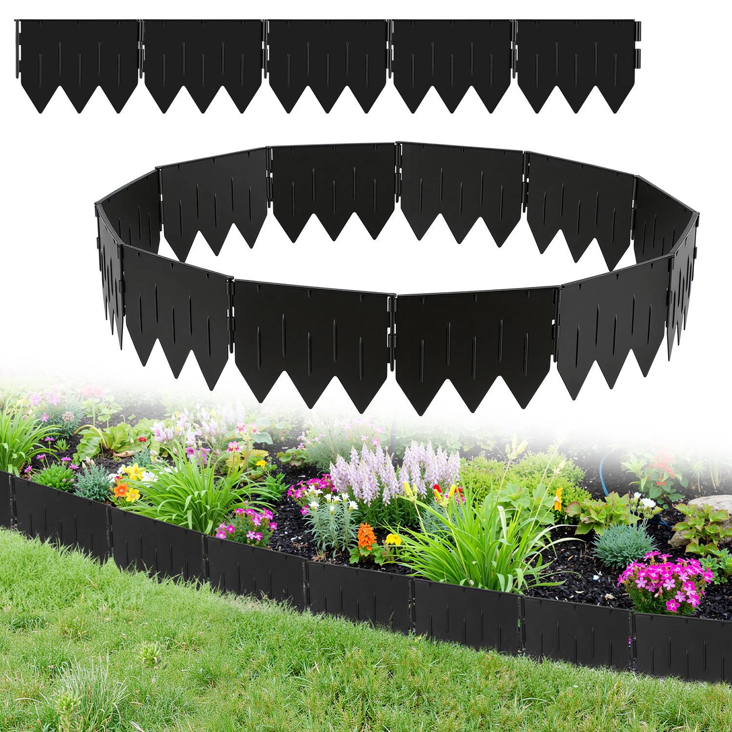 Rasenkante Beeteinfassung Beetbegrenzung 5m Länge 25-teilige Garten Border 20x15cm mit Dreikant-Profil - Biegsame PP-Kunststoff Rasenkanten Schwarz