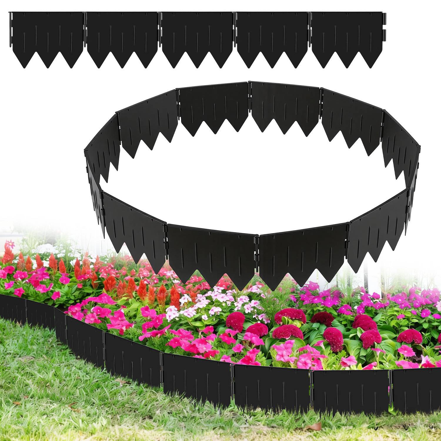 Rasenkante Beeteinfassung Beetbegrenzung 10m Länge 50-teilige Garten Border 20x15cm mit Dreikant-Profil - Biegsame PP-Kunststoff Rasenkanten Schwarz