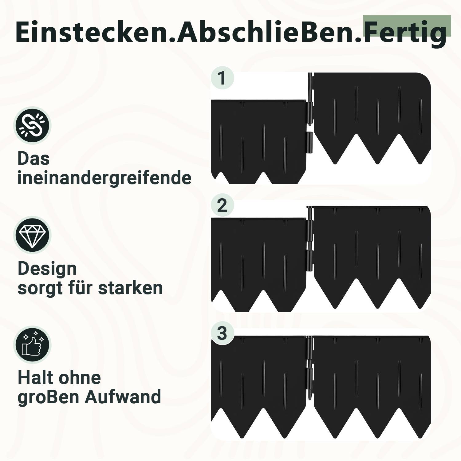Rasenkante Beeteinfassung Beetbegrenzung 10m Länge 50-teilige Garten Border 20x15cm mit Dreikant-Profil - Biegsame PP-Kunststoff Rasenkanten Schwarz