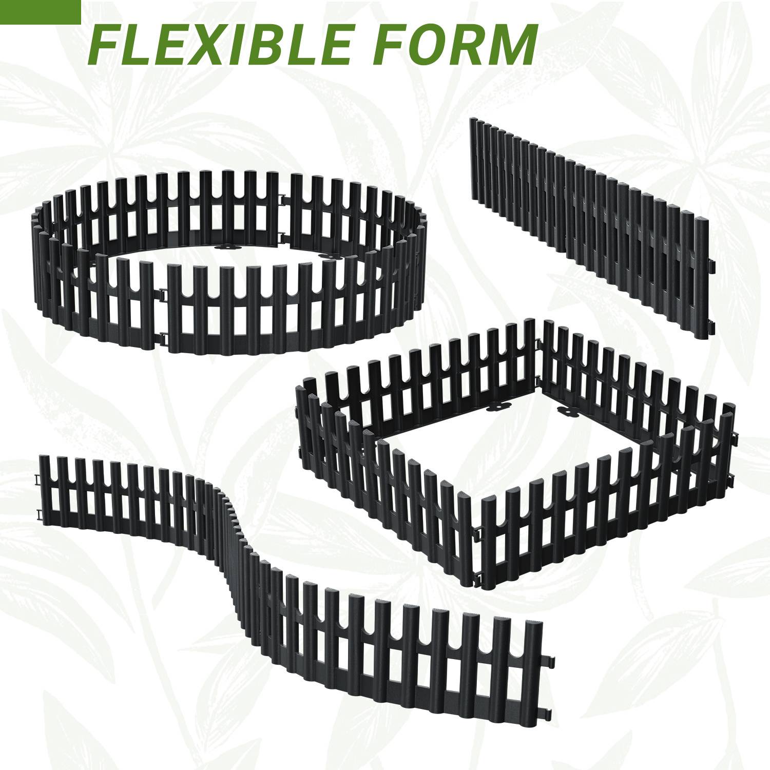 Plastik Rasenkante 12-teilig Set | 43x13 cm Hoch | Flexible Beetumrandung Garten | Witterungsbeständig Anthrazit | Inklusive 24 Erdnägeln 20 cm