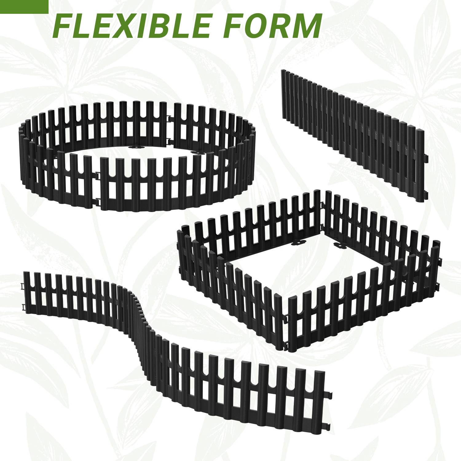 Plastik Rasenkante 6-teilig Set | 43x13 cm Hoch | Flexible Beetumrandung Garten | Witterungsbeständig Schwarz | Inklusive 12 Erdnägeln 20 cm