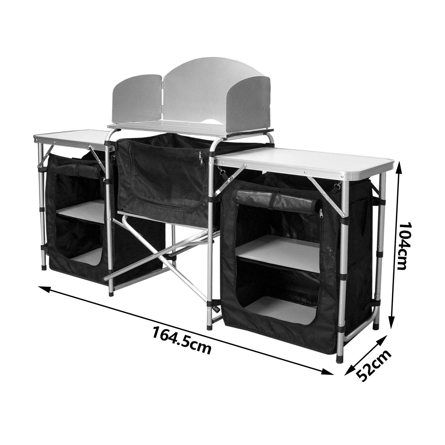 164,5 x 104 x 52 cm Campingküche Klappbar mit 3 Arbeitsplatten – Outdoor Küchenstation mit Stauraum, Faltbarer Campingschrank für Garten, Campin