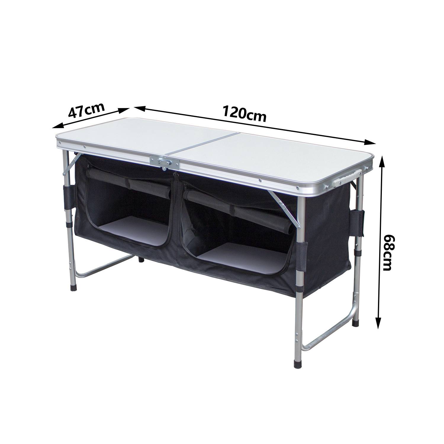 120 x 47 x 68 cm Faltbare Campingküche 2 Tische – Campingschrank Outdoor Küche Klapptisch mit Stauraum für Camping, Garten & Wohnmobil
