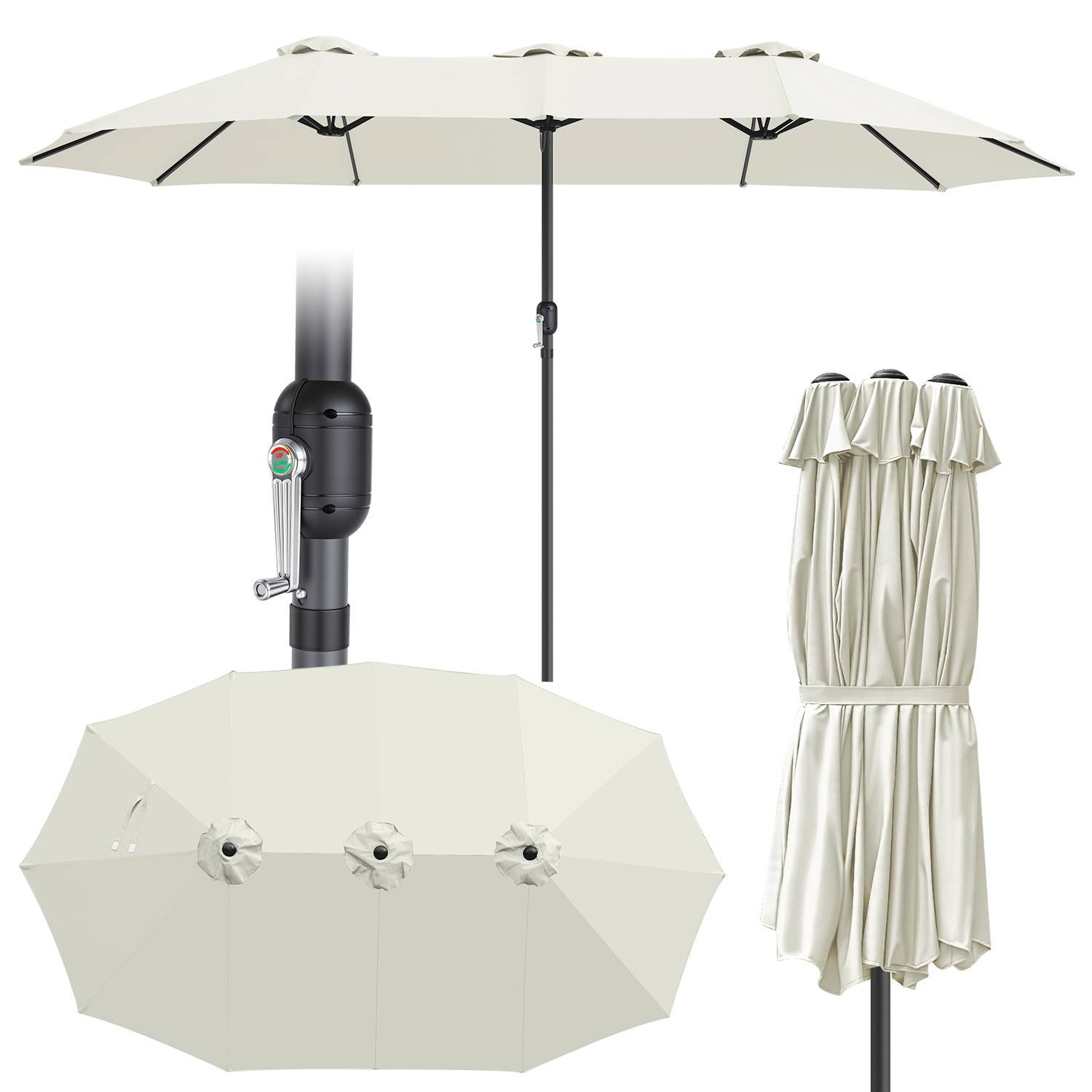 XXL Sonnenschirm Naturweiß – 3-teiliger Marktschirm mit maximaler Schattenfläche für Balkon & Garten