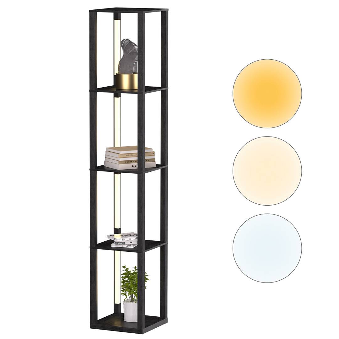 Stehlampe mit 4 LED-Stangen & Quadrat 4 Regalen, Dimmbare Standleuchte mit Fußschalter, mit 3-stufig dimmbaren LED-Leuchten 163cm Stehleuchte für Wo