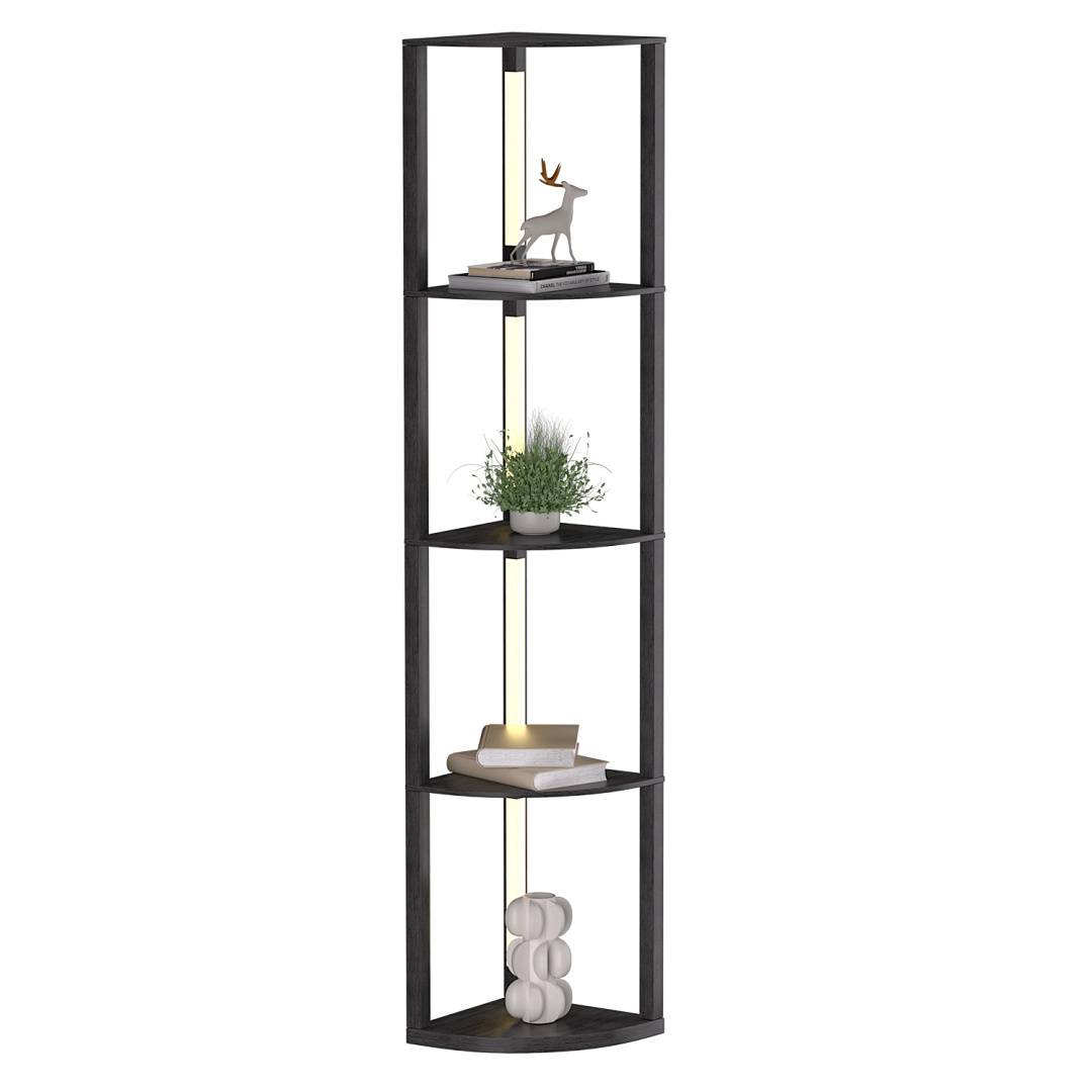 Stehlampe mit 4 LED-Stangen & Sektor 4 Regalen, Dimmbare Standleuchte mit Fußschalter, mit 3-stufig dimmbaren LED-Leuchten 163cm Stehleuchte für Woh