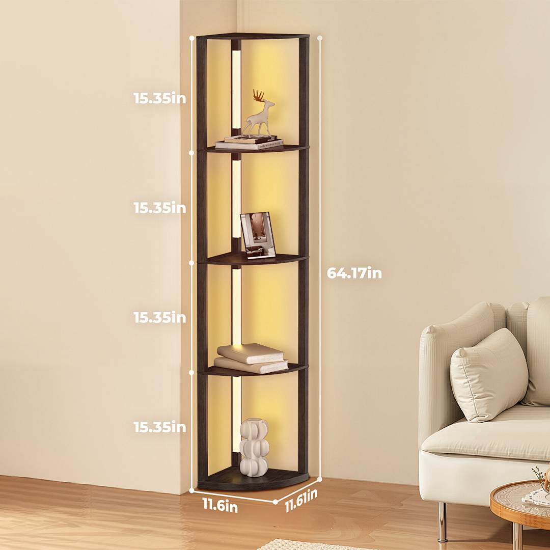 Stehlampe mit 4 LED-Stangen & Sektor 4 Regalen, Dimmbare Standleuchte mit Fußschalter, mit 3-stufig dimmbaren LED-Leuchten 163cm Stehleuchte für Woh