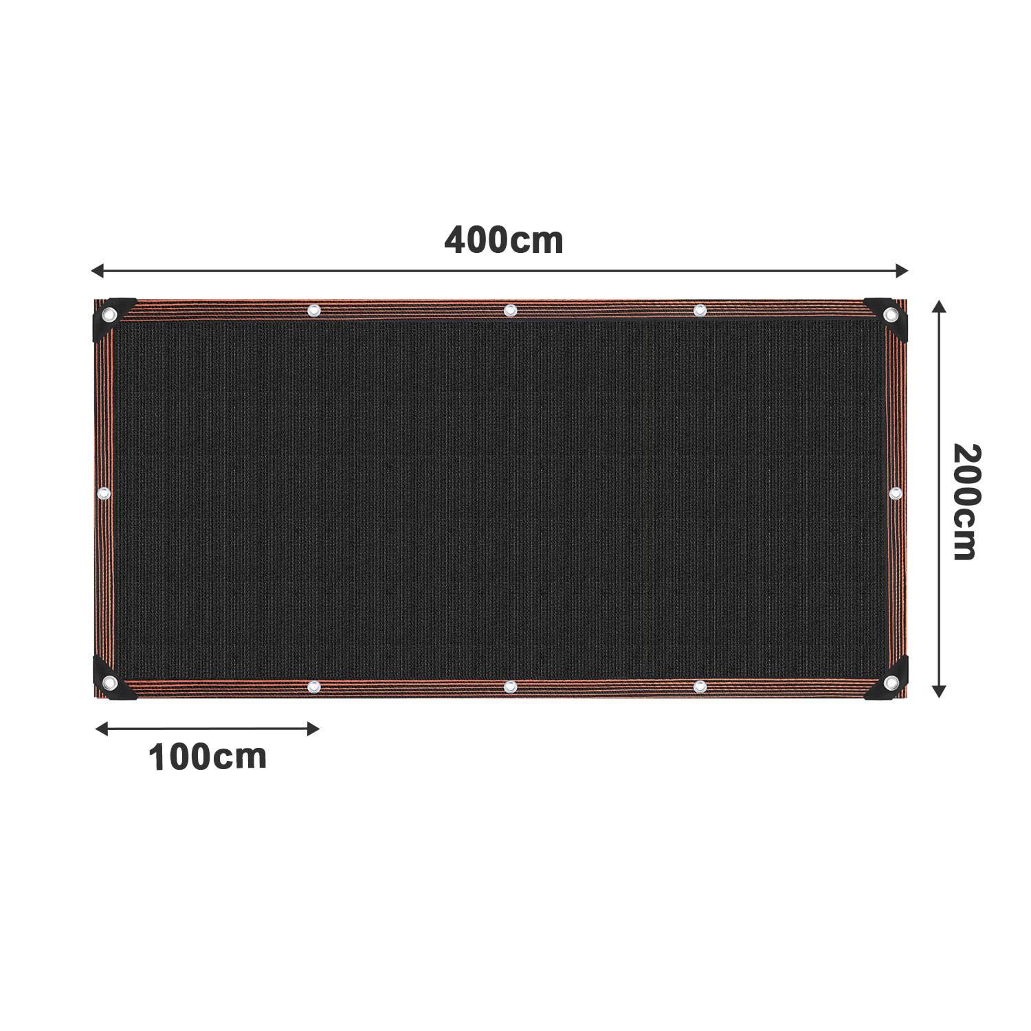 Schattiernetz 200x400 cm – HDPE Sonnenschutznetz für Garten, Balkon & Terrasse, UV-beständig und luftdurchlässig schwarz