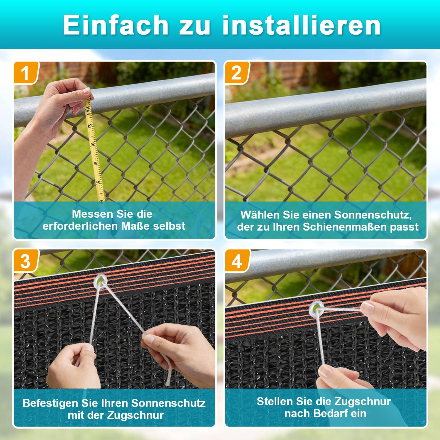 Schattiernetz 200x600 cm – UV-beständiges Sonnenschutznetz aus HDPE für Balkon, Terrasse & Garten schwarz