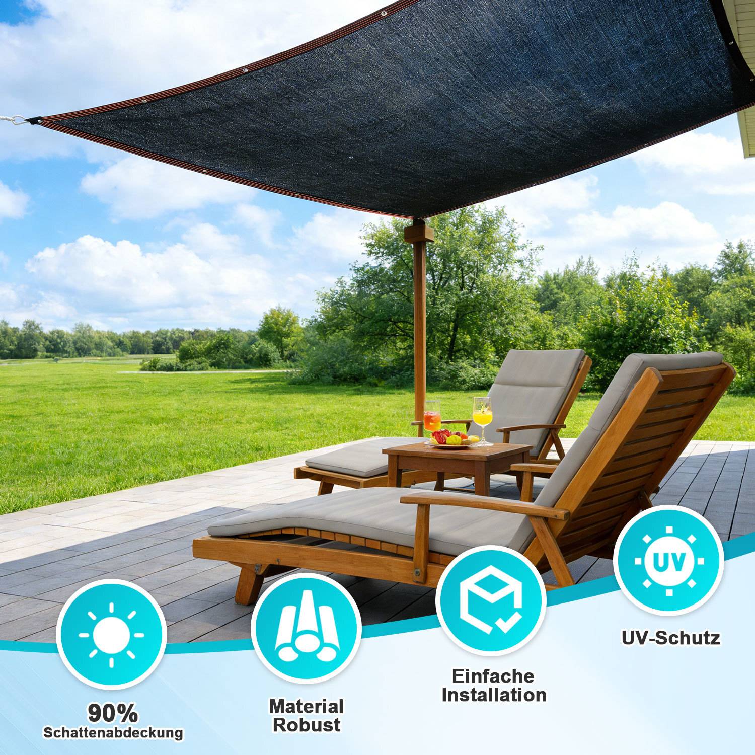 Schattiernetz 200x600 cm – UV-beständiges Sonnenschutznetz aus HDPE für Balkon, Terrasse & Garten schwarz