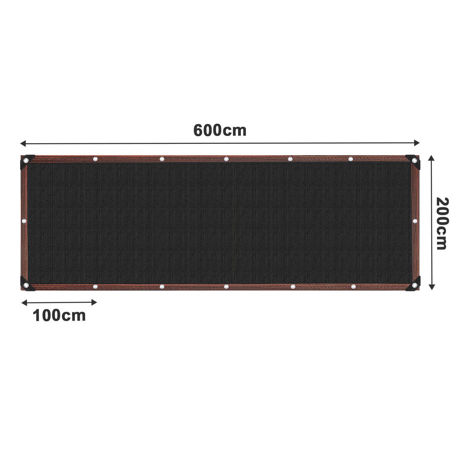 Schattiernetz 200x600 cm – UV-beständiges Sonnenschutznetz aus HDPE für Balkon, Terrasse & Garten schwarz