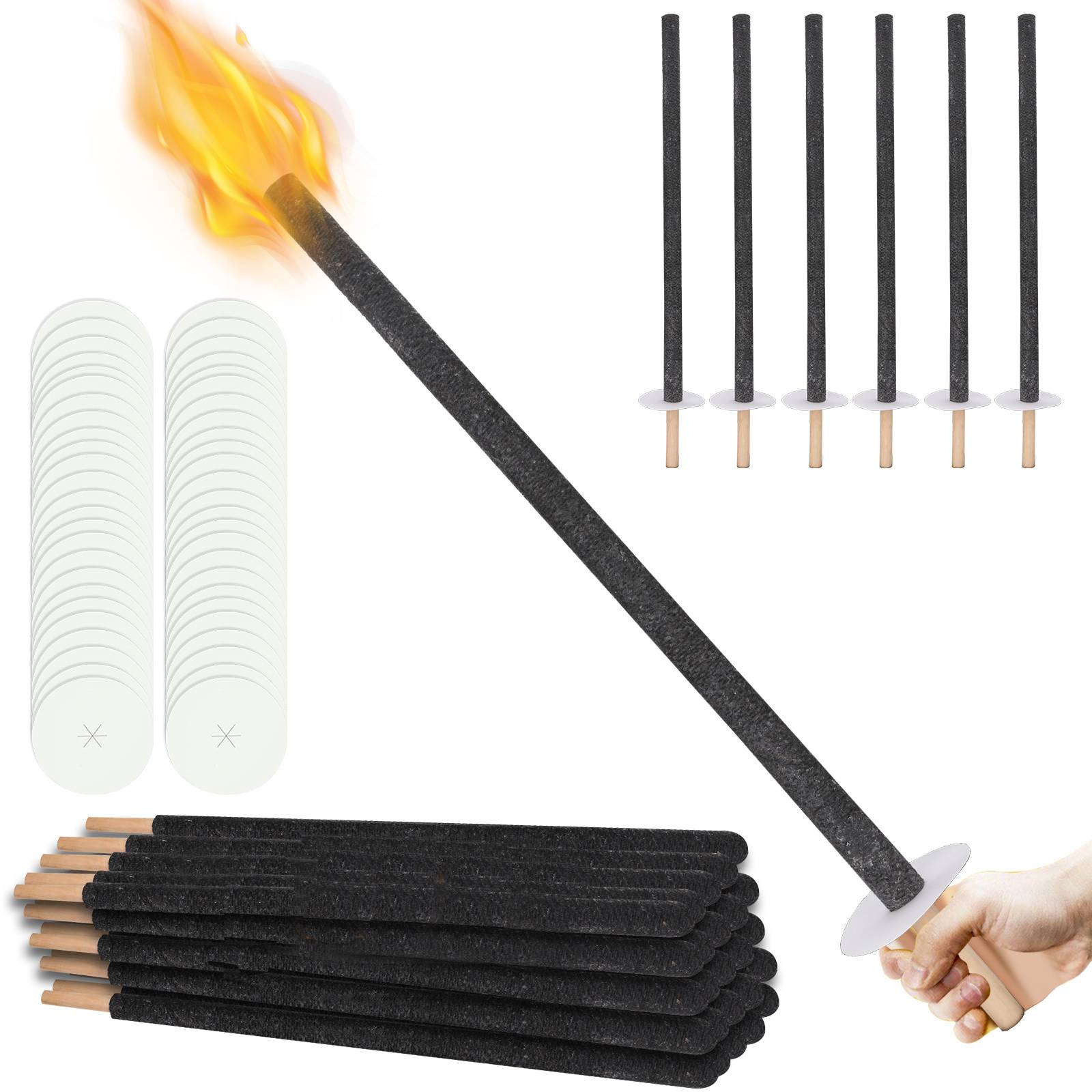 100x Wachsfackeln 42cm, 45 min Brenndauer - Gartenfackeln mit Tropfschutz & Holzgriff - Pechfackeln für Outdoor, Party, Hochzeit