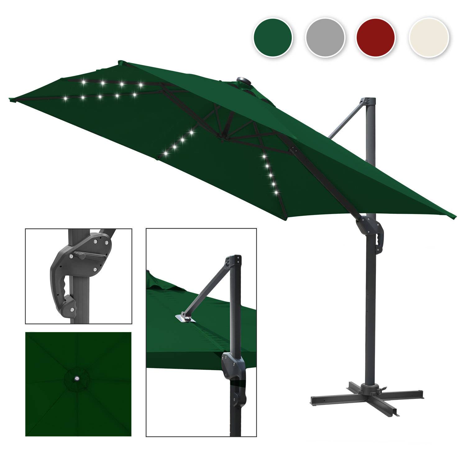 Sonnenschirm Grün mit LED-Licht – Ø300 cm Gartenschirm mit Kurbel, UV-beständig & wetterfest