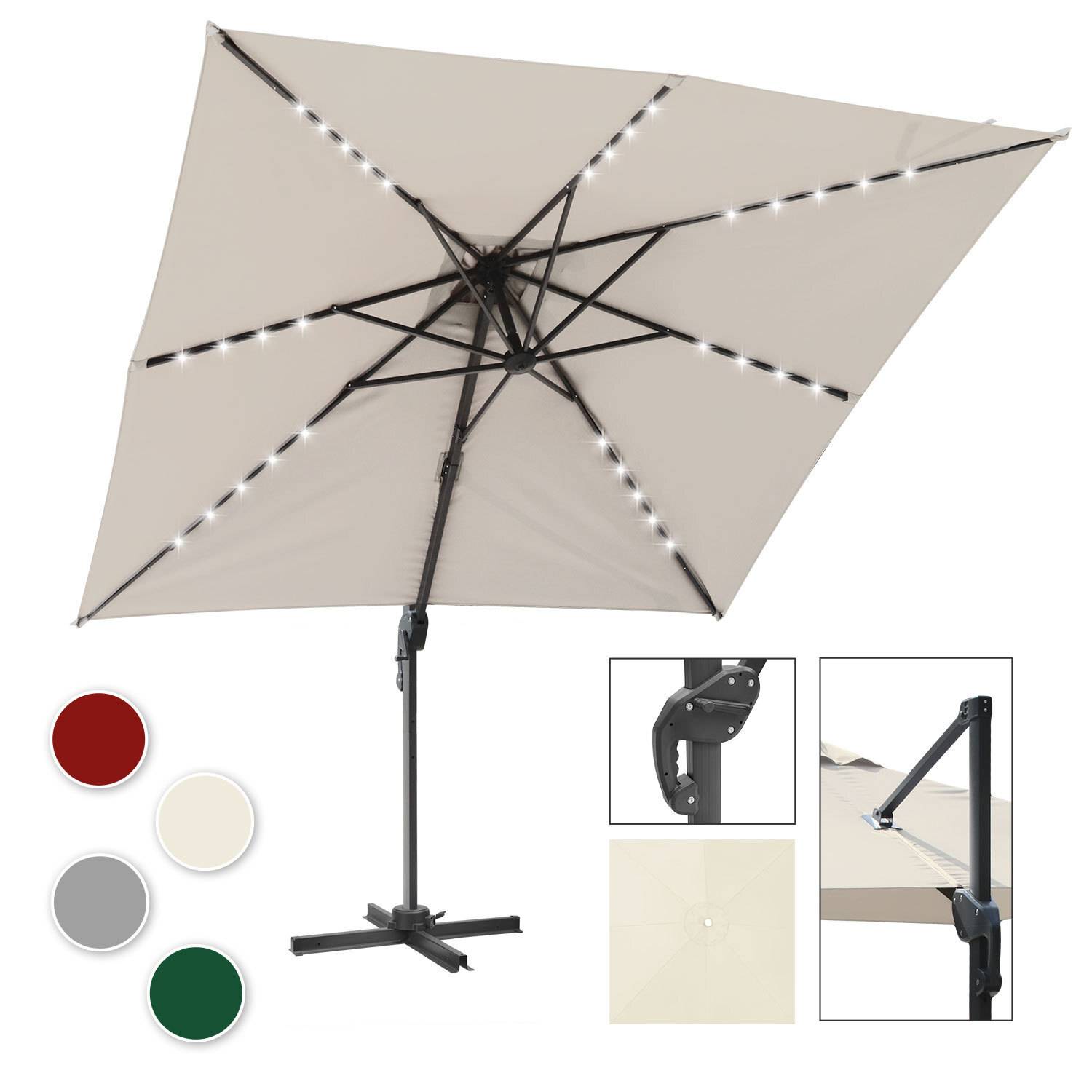 Sonnenschirm Creme mit LED-Licht – Eleganter Gartenschirm Ø300 cm, UV-Schutz & Kurbel