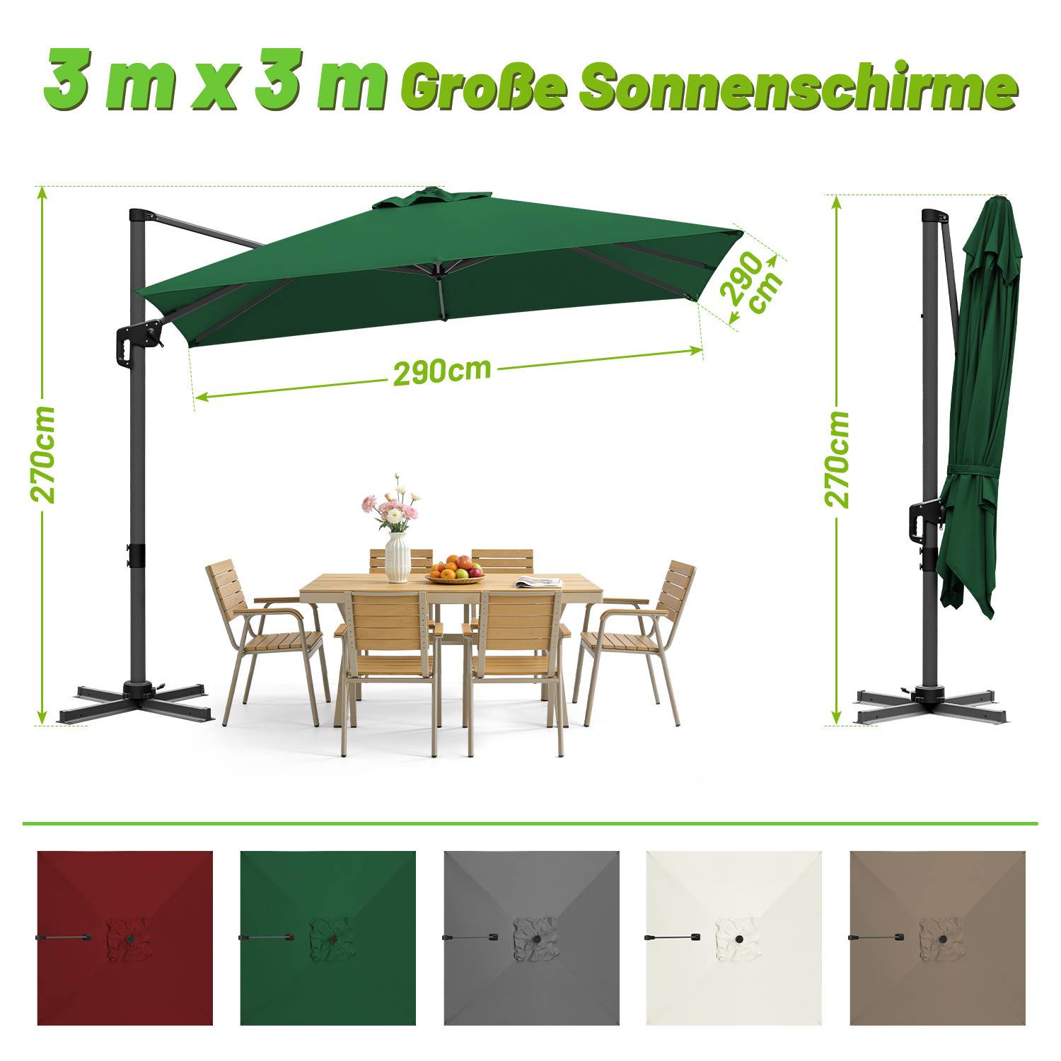 Marktschirm Grün – Sonnenschutz für Terrasse und Balkon, stabil & wetterfest