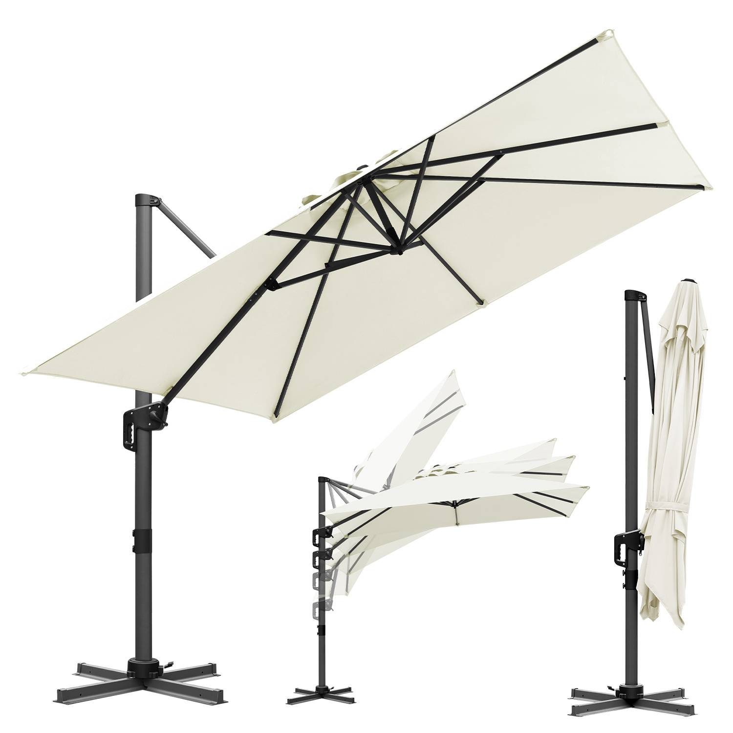 Sonnenschirm Creme Ø300 cm – Eleganter Gartenschirm mit Kurbel & UV-Schutz