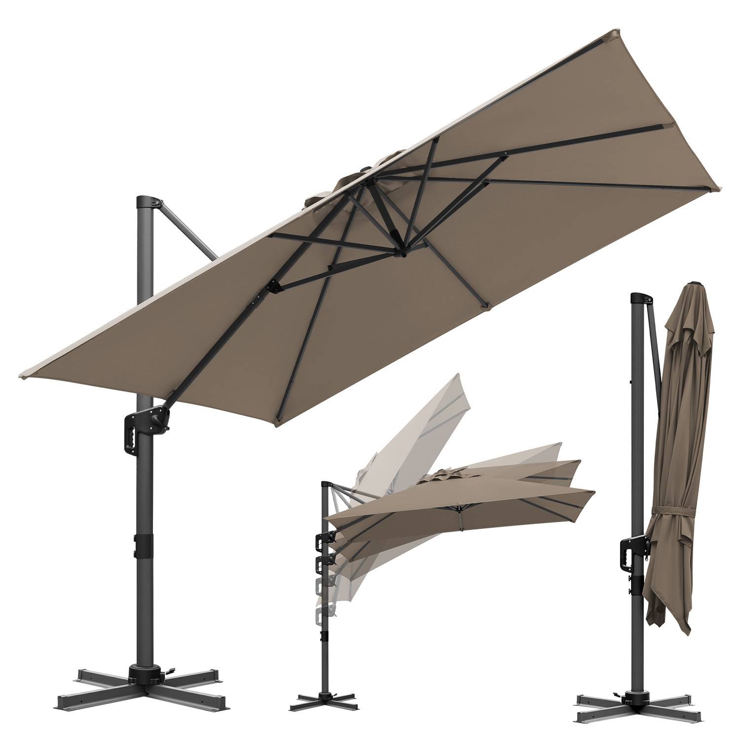 Sonnenschirm Khaki Ø300 cm – Moderner Gartenschirm mit Kurbel, UV-Schutz & stabilem Gestell