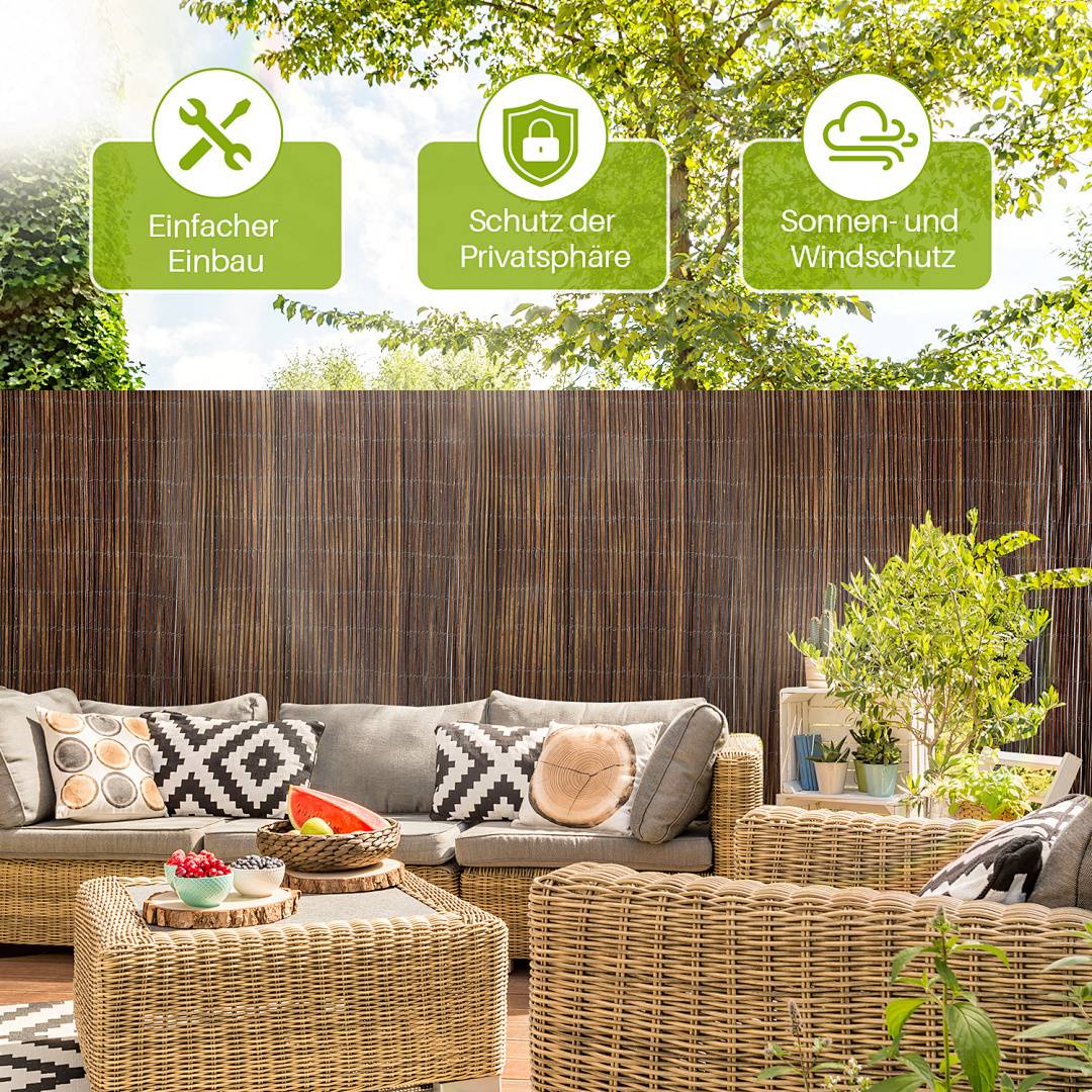 120 x 300 cm Weidenmatte Sichtschutz Natur – Weidenzaun blickdicht für Garten, Balkon & Terrasse