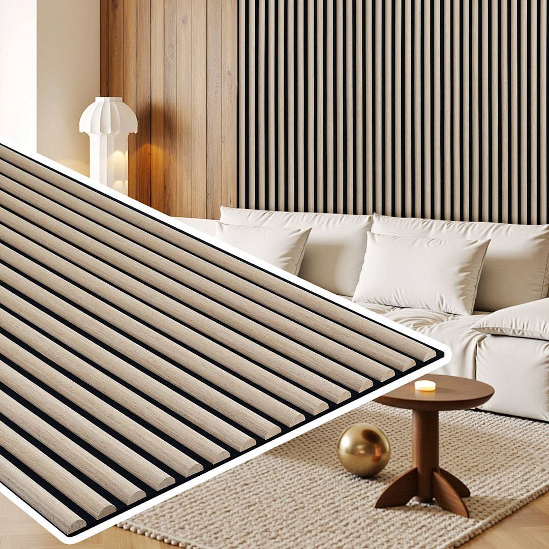 1x Akustikpaneele Halbrund 120x60cm Weißeiche 3D Rillenpaneel MDF Lamellenwand Schallschutz Design