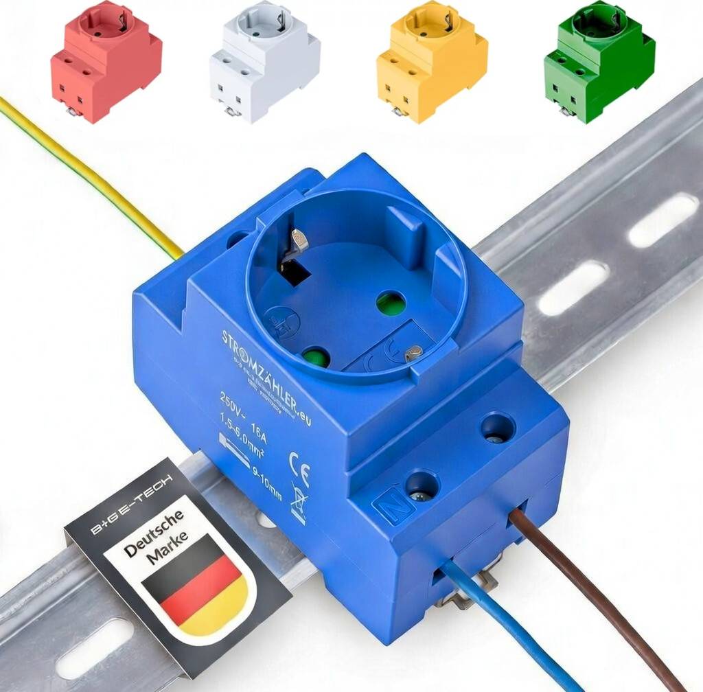 B+G E-Tech Schuko- Einbausteckdose für DIN Hutschiene (BLAU)