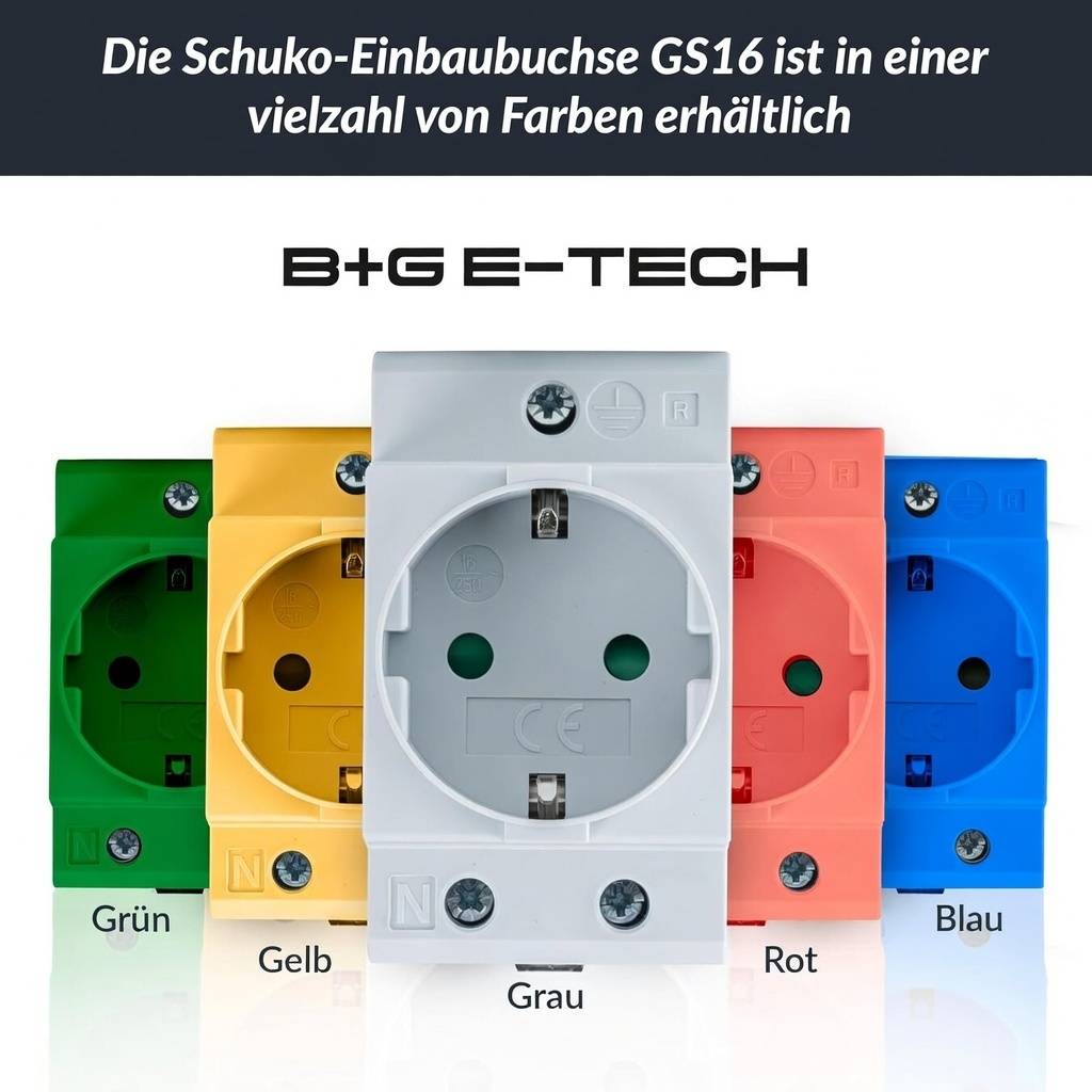 B+G E-Tech Schuko- Einbausteckdose für DIN Hutschiene (BLAU)