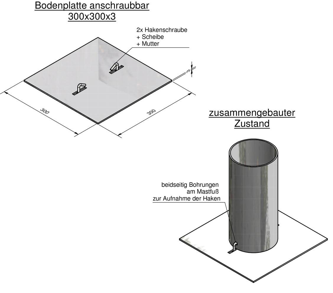 Bodenplatte 300 x 300 für Lichtmaste