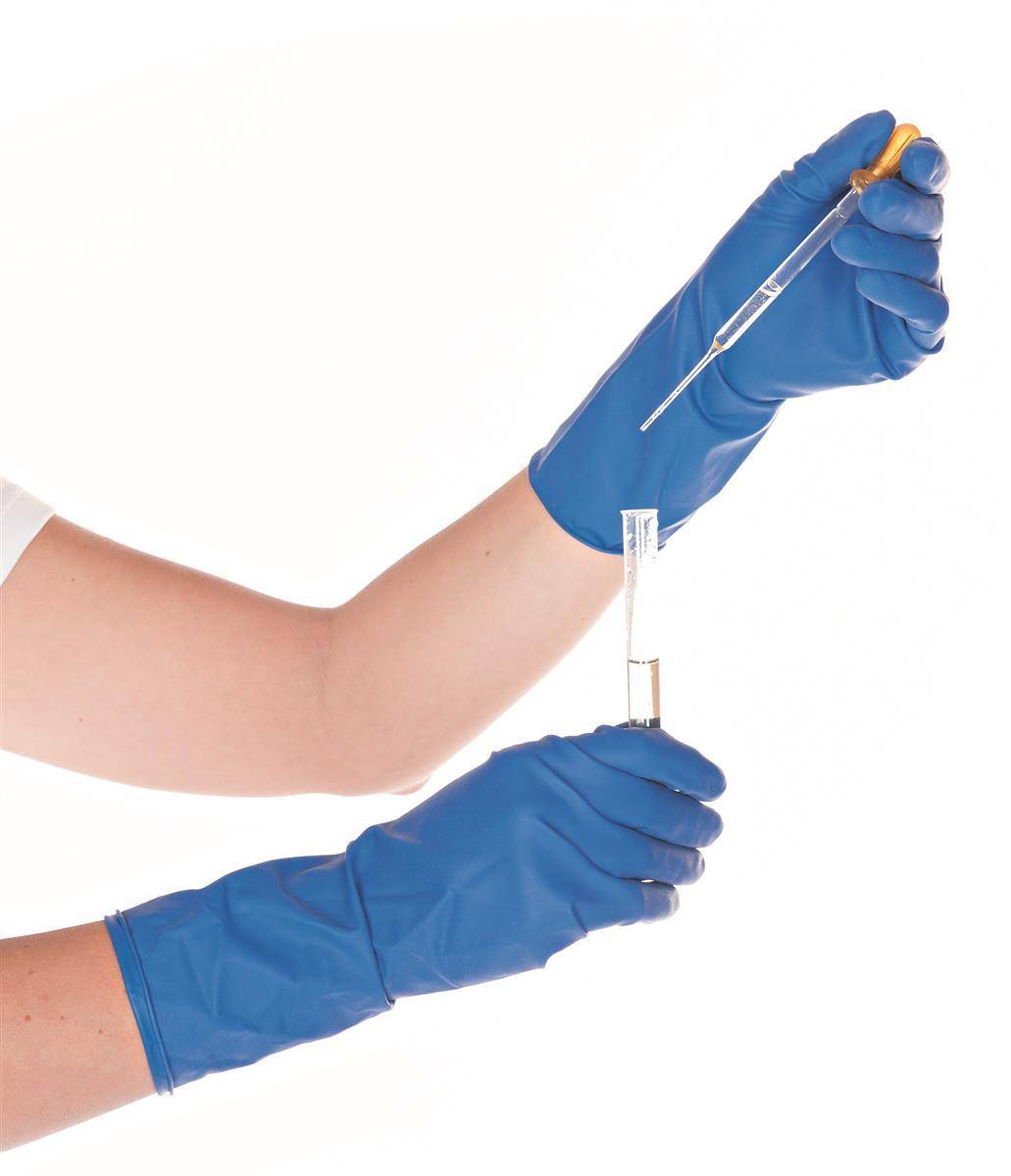 10x Hygostar 25033 Chemikalienschutzhandschuhe High Risk blau Gr. 10/XL Latex puderfrei Länge 28 cm