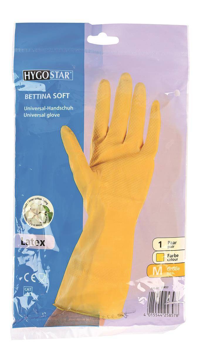 10x Hygonorm 25857 Haushaltshandschuhe Bettina Soft gelb Gr. 8/M Latex beflockt