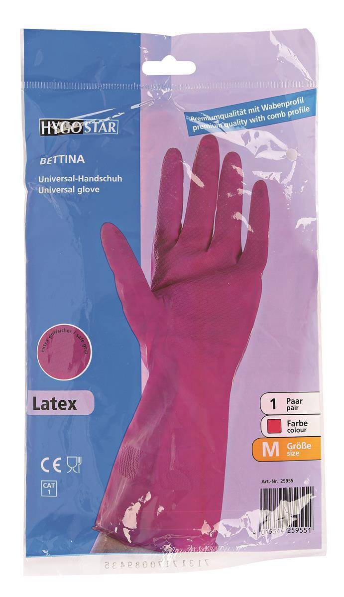 12x Hygostar 25955 Haushaltshandschuhe Bettina pink Gr. 8/M Latex beflockt