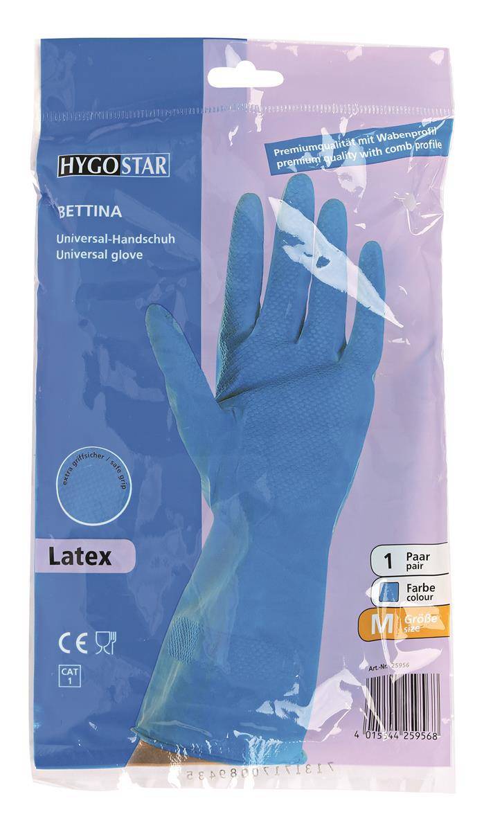 12x Hygostar 25956 Haushaltshandschuhe Bettina blau Gr. 8/M Latex beflockt