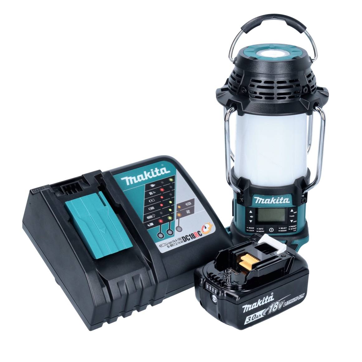 Makita DMR 056 RF1 Akku Radio 18 V FM DAB+ mit Laterne 360° Taschenlampe IP65 + 1x Akku 3,0 Ah + Ladegerät